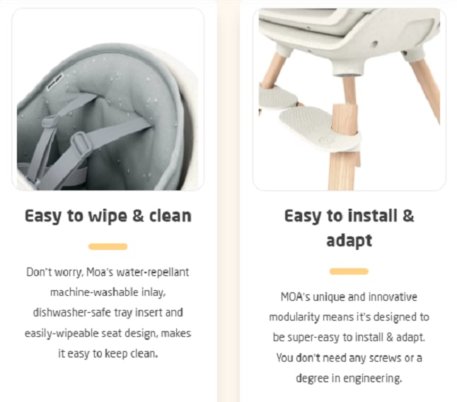 Features of Maxi-Cosi 8-in-1 MOA High Chair - Beyond White